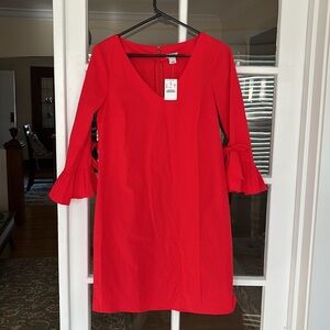 NWT J. Crew Factory Red Ruffle Tie-Sleeve Sheath Dress with Bell Sleeves V-Neck